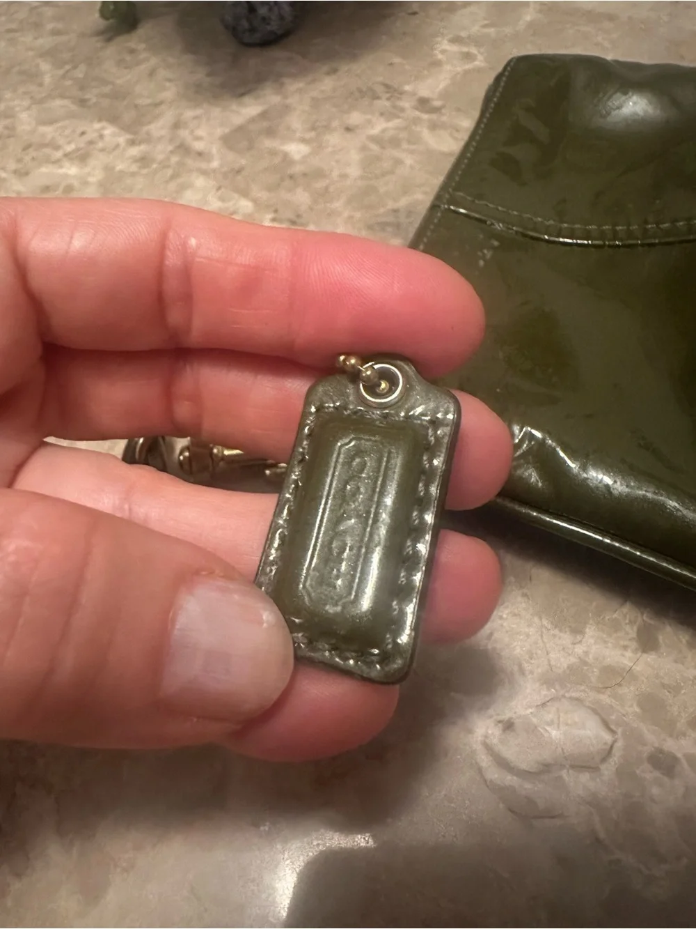 Vintage Coach Olive Green Patent Leather Wristlet Bag